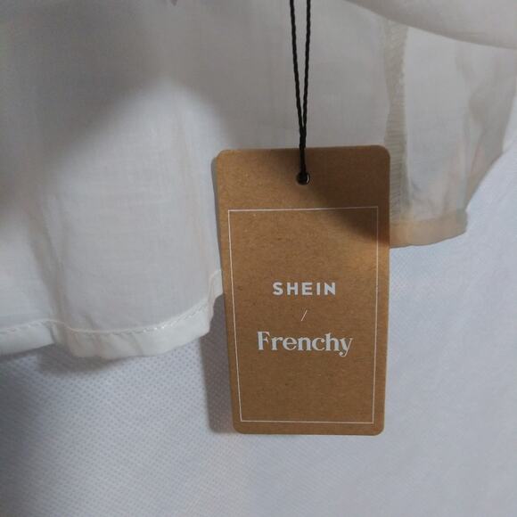 Shein Elegant White Eyelet Women's French Cottage Top Natural Neutral Size L - Picture 4 of 8